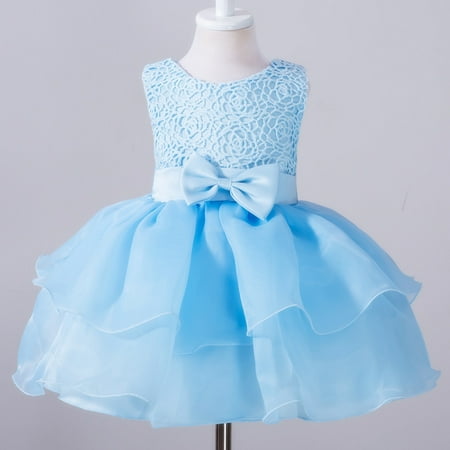 

THE WILD Girls Dresses Elegant Bowknot Pageant Solid Color O-Neck Sleeveless Midi Prom Dress Blue