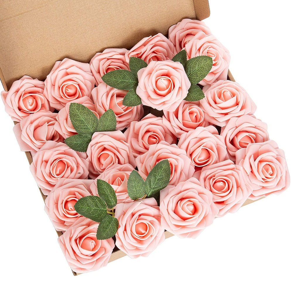 Notime 25pcs Flower Foam Rose Roses Flower Heads with Stem for DIY Wedding Bouquets Centerpieces