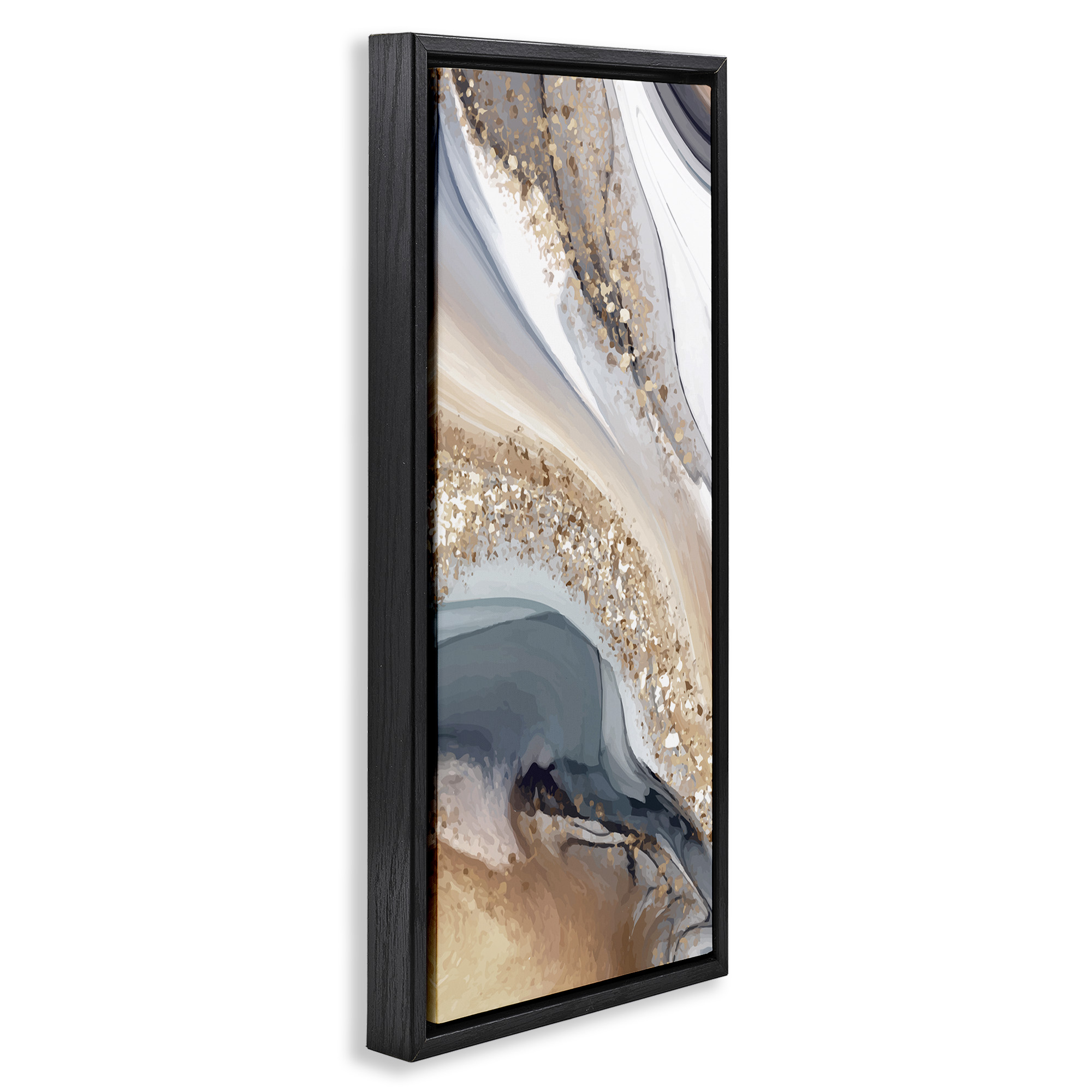 Stupell Industries Glam & Grey Waves Abstract Painting Black Floater Framed Canvas Art Print Wall Art, 15 x 31