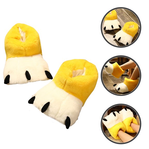 OFFIGAM 1 Pair Warmth Retention Anti-slip Cat Paw Slippers for Women Winter Indoor Use