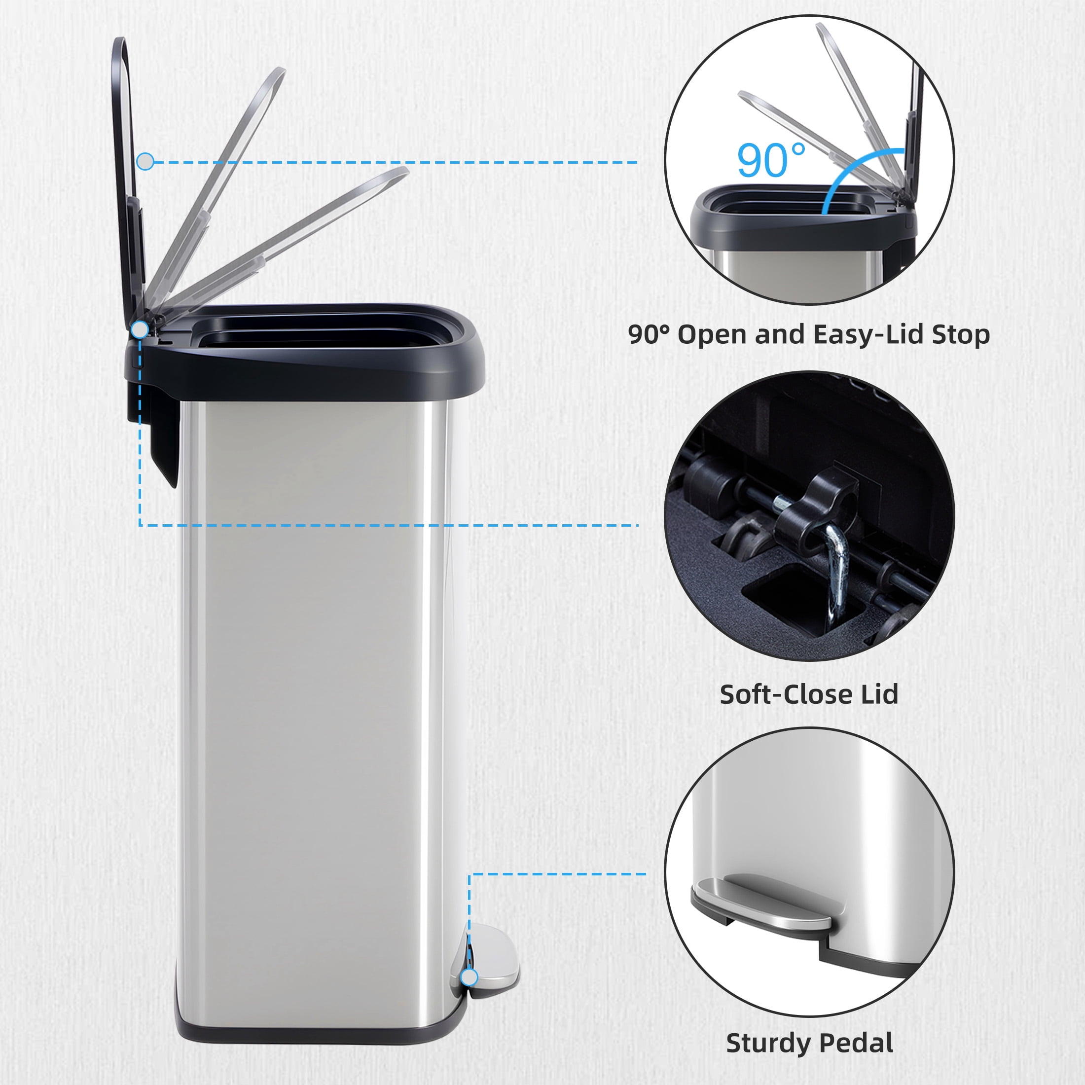 CONCETTA 21 Gallon Kitchen Trash Can with Lid, Stainless Steel Garbage Can with Soft-Close Lid & Foot Pedal for Home Office