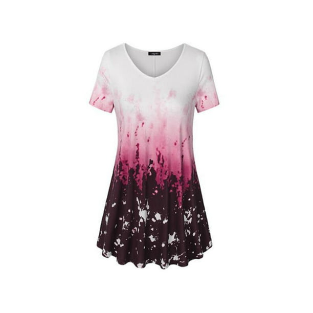 Wodstyle - Women's Floral Short Sleeve Swing Loose T-Shirt - Walmart ...