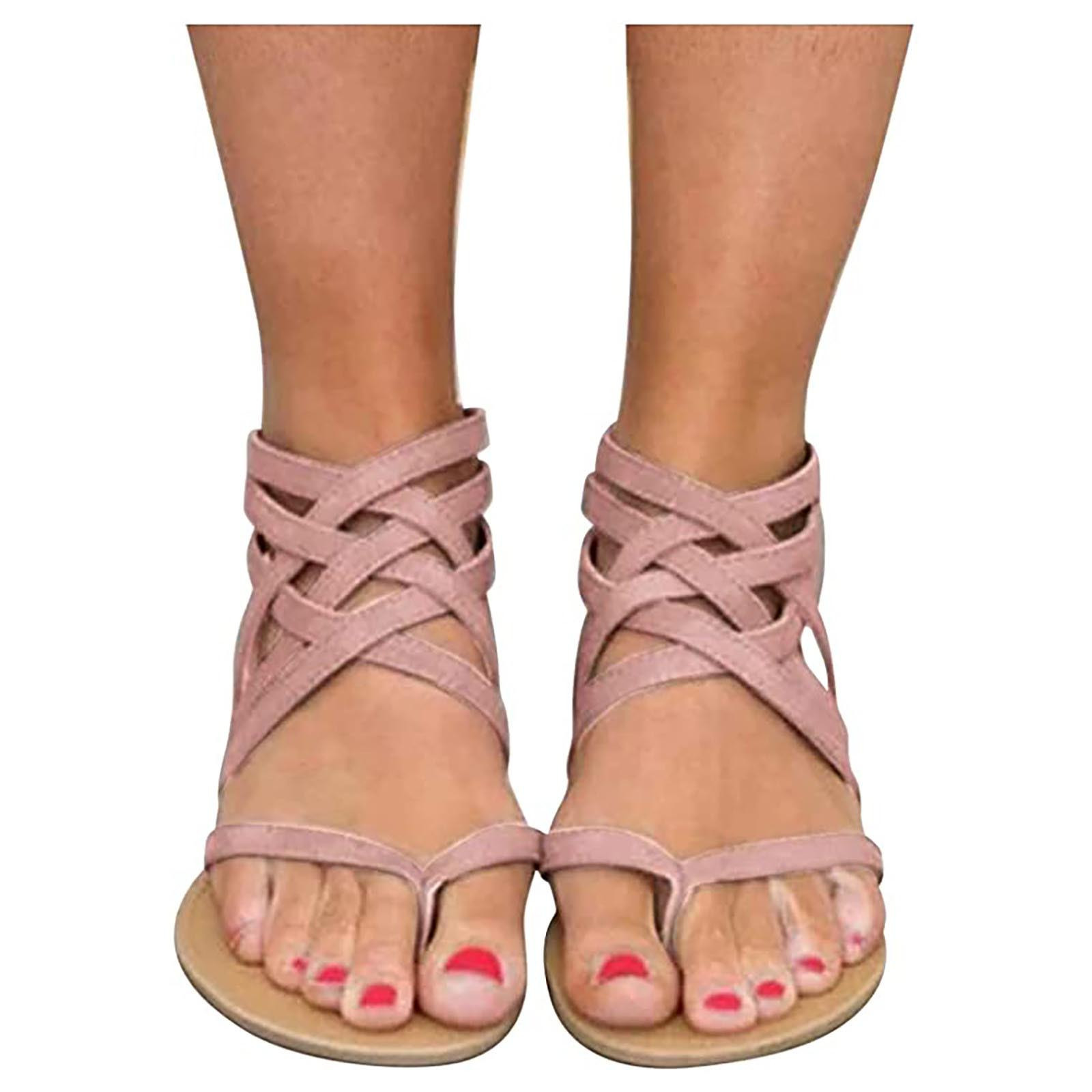 Sandales Spartiates Femme - Tongs Orthopédiques Rétro - Gladiateur Croisé - Antidérapantes - Pour Plage, Piscine, Voyage