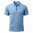 thumbnail image 5 of Men'S Textured Knit Half Zip Collared Short Sleeve Polo Shirt Retro Casual Tops For Summer Daily Wear And Golf Sports,Light Blue,XXXL, 5 of 6