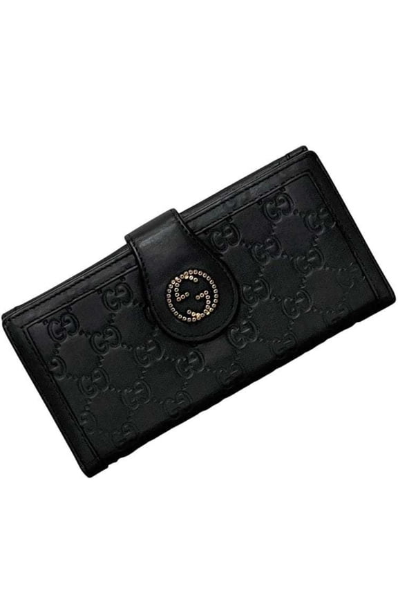 Pre-Owned Gucci bifold long wallet ec-24937 black with stripes (269970 4276) leather GG studs...