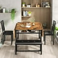 thumbnail image 4 of MIERES 4-Person Folding Kitchen Dining Table and Chair Set, featuring two chairs and a bench, solid wood table, extendable table, antique finish, 4 of 8