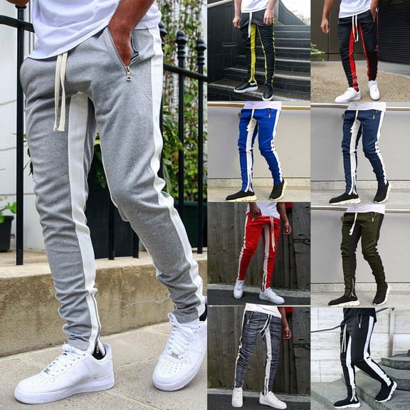 Men's Spring and Fall Sports Fitness Solid Color Trousers, Loose Running Casual Large Size Sweatpants with Ankle Zipper for Athletic Wear,Army Green,L