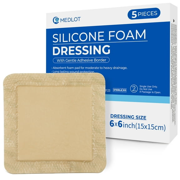 LotFancy Silicone Foam Dressing, 6x 6 in, 5 Count, Wound Dressing with Border, Bed Sores Bandage