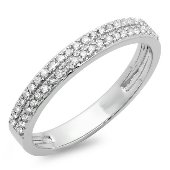 Dazzlingrock Collection 0.22 Carat (ctw) 10K Round White Diamond Ladies Double Row Wedding Band 1/5 CT, White Gold, Size 4.5