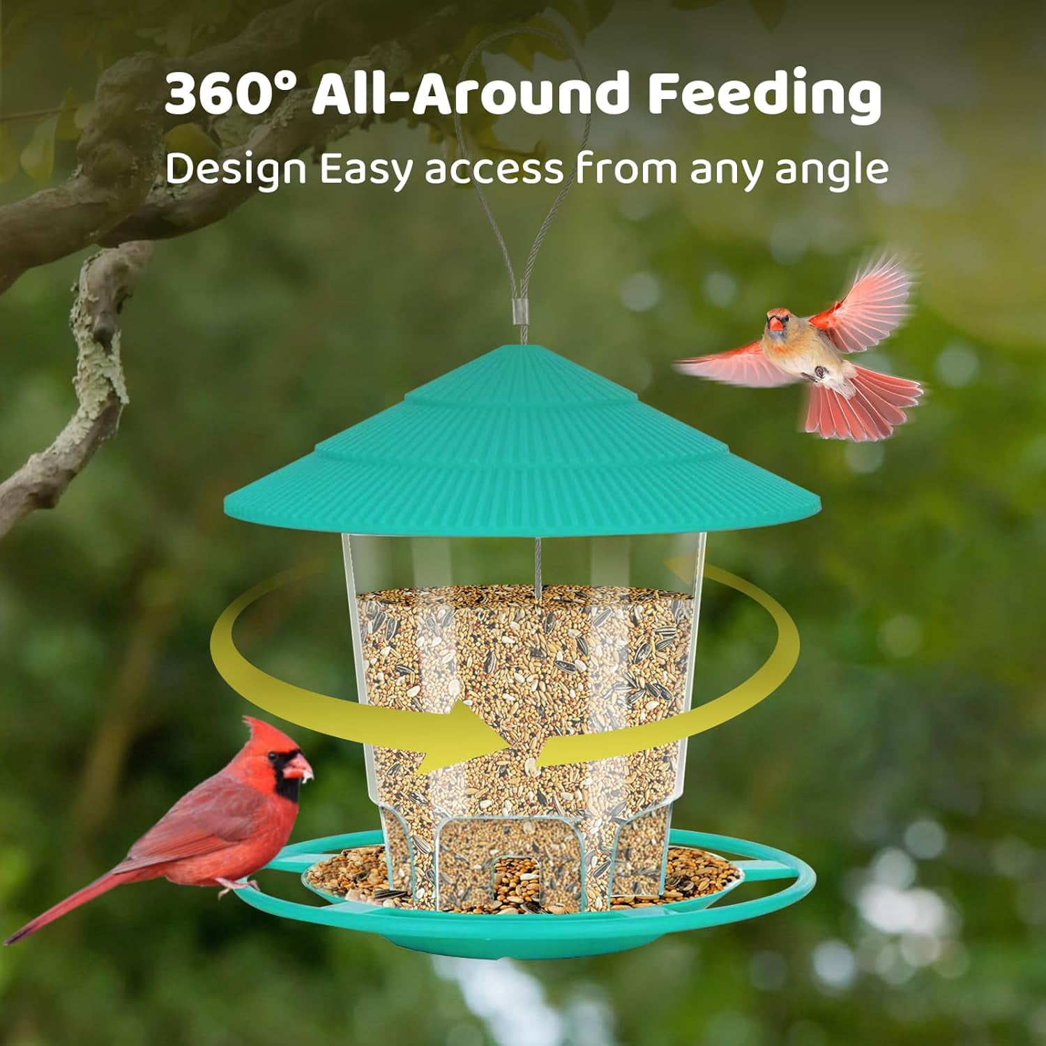 Bird Feeder for Outdoors, Heavy-Duty Plastic with Secure Hook Hanging Bird Feeders for Outdoors Squirrel Proof, Durable Birdseed Feeders, Green