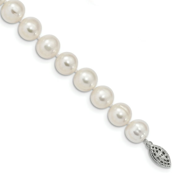Primal Silver Sterling Silver Rhodium 9-10mm White Freshwater Cultured Pearl Bracelet