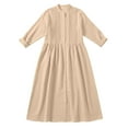 thumbnail image 4 of Ygbgbb Women's Cotton Linen Dress Solid Button Down Maxi Dress Loose Summer Lightweight Beach Dress Casual Long Sleeve Crewneck Dresses Khaki L, 4 of 9