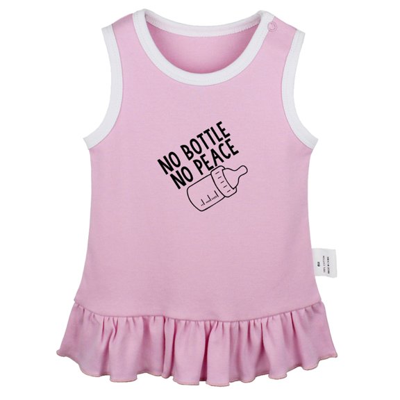 No Bottle No Peace Funny Dresses For Baby, Newborn Babies Skirts, Infant Princess Dress, 0-24M Kids Graphic Clothes (Pink Sleeveless Dresses, 6-12 Months)