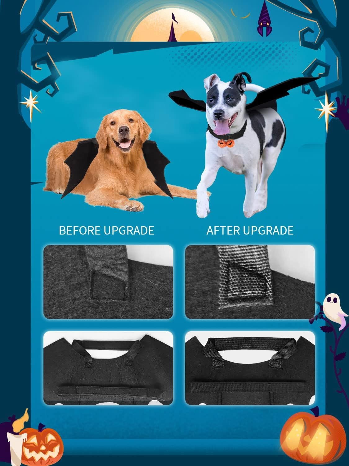 Pet Bat Wing Costume with Adjustable Velcro Straps for Dogs and Cats Halloween Party Cosplay