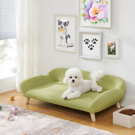 Sam's Pets Akkeri 39" Linen Dog Couch In Olive Green