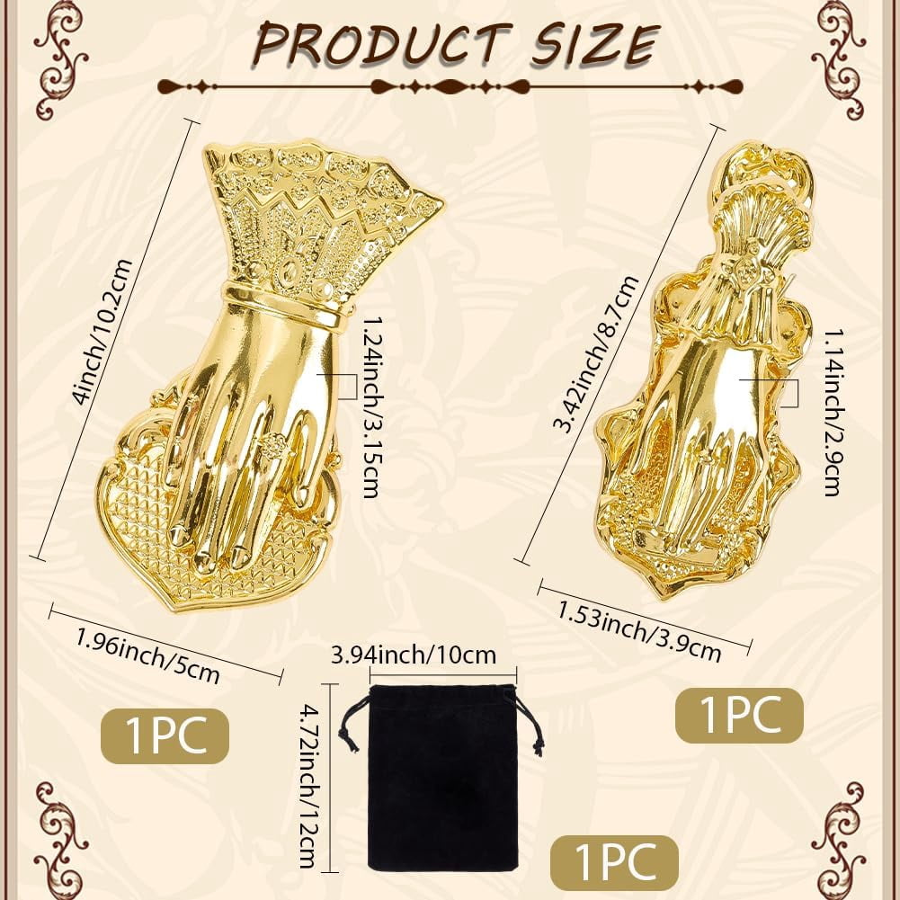 1set 2pcs 2 styles Alloy Hand Shaped Bookmark Clip with 1pc Velvet Pouches Golden 87x39x29mm Hole: 6mm