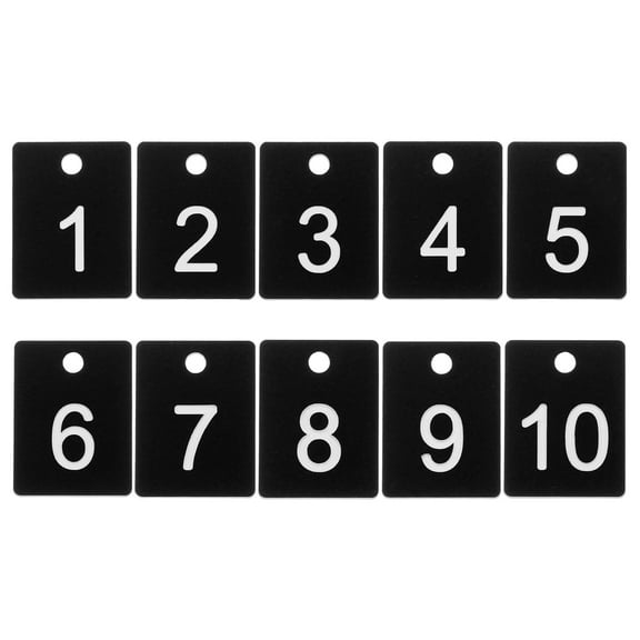 10PCS Rectangle Number Tags 1-10, 3x4CM Number Key Tags Plastic Numbered Tags Key Tags Keychain with Hole for Organizer Drawing Prizes Field Sales Clothes Labels, Black