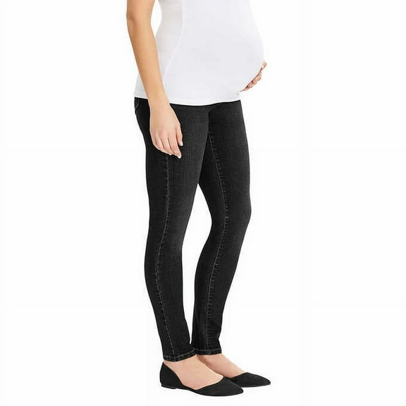 Vintage America Womens Belly Band Maternity Jeans,Black/Black Band,S