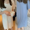 thumbnail image 3 of GENEMA Women Summer Short Sleeve O-Neck Oversize T-Shirt Dress Solid Color Cooling A-Line Sleepshirt Casual Loose Loungewear Knee Length Nightgown Swing Tunic Top, 3 of 19