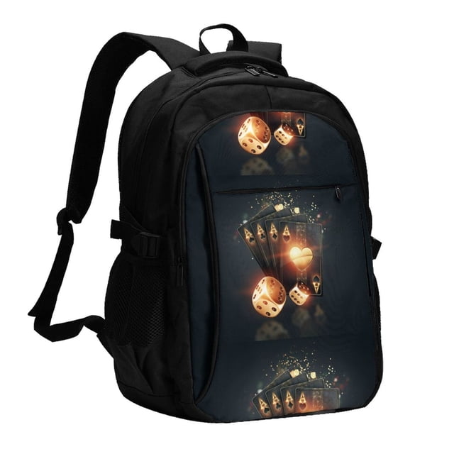 Disketp Creative Poker Mochila de Viaje Estampada para Laptop con Puerto de Carga USB, Mochila Impermeable para Computadora – Regalo para Hombres y Mujeres