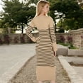 thumbnail image 5 of Women's Striped Knit Midi Dress with Long Sleeves and Ribbed Texture - Small, Khaki, 5 of 7