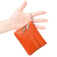 thumbnail image 2 of Monedero de piel auténtica para mujer, minimonedero con llavero, color naranja, 2 of 5
