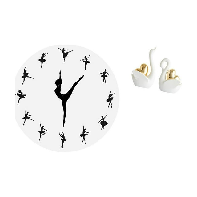Reloj de pared,Reloj de pared con bailarina,reloj decorativo colgante.,Relojes de pared silenciosos Reloj decorativo de tiempo silencioso,estatua de cisne,Estatuas y figuras de cisnes de