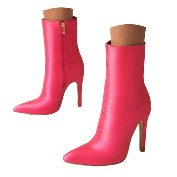 UngA Calf Boots Women's Mid-Calf Cowboy Cowgirl Boots , Side Zipper, Motorcycle Style, Classic Round Toe,Fashion Western Hot Pink,7