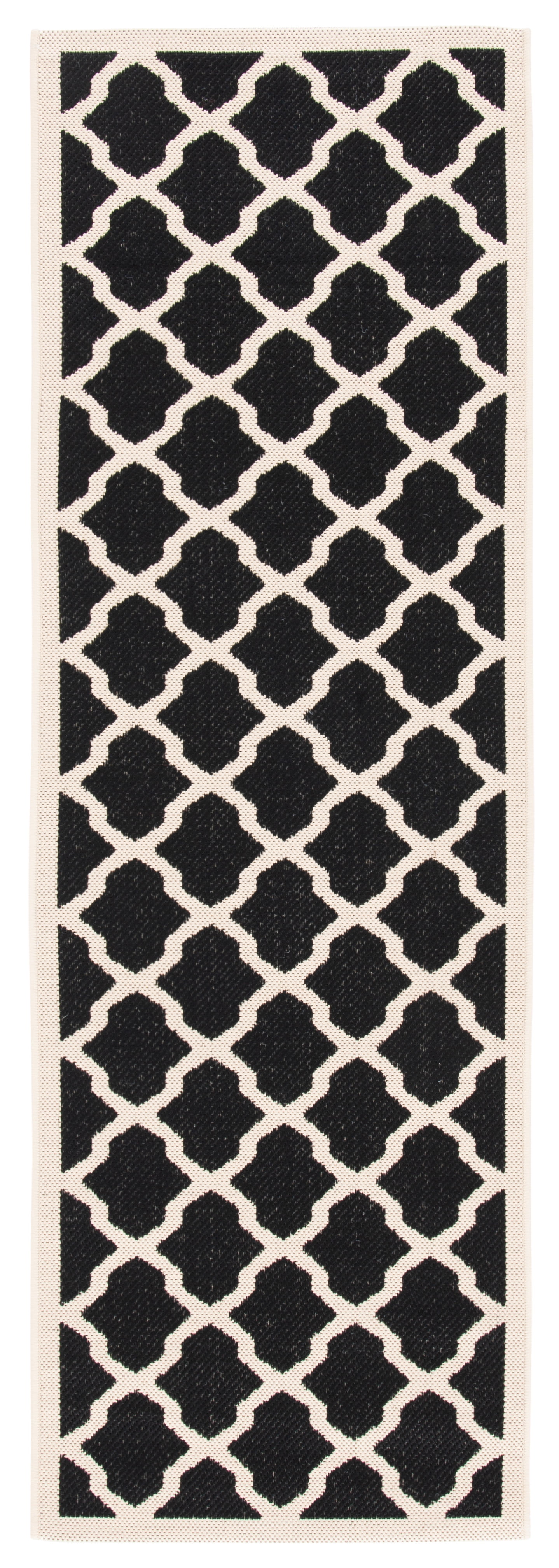 Safavieh Courtyard Amber Geometric Indoor/Outdoor Runner Rug, Black/Beige, 2'3" x 14'