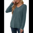 thumbnail image 3 of Blusas de Larga para Mujer, Camisetas con Cuello en V, Suéteres Tipo Túnica Ligeros, Moda Azul Mar XXL, 3 of 9
