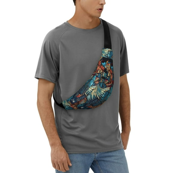 Easygdp Stained Glass Eagle USA Fanny Pack for Men Women,Fashion Waist Packs,Travel Hiking Chest Bag Daypack