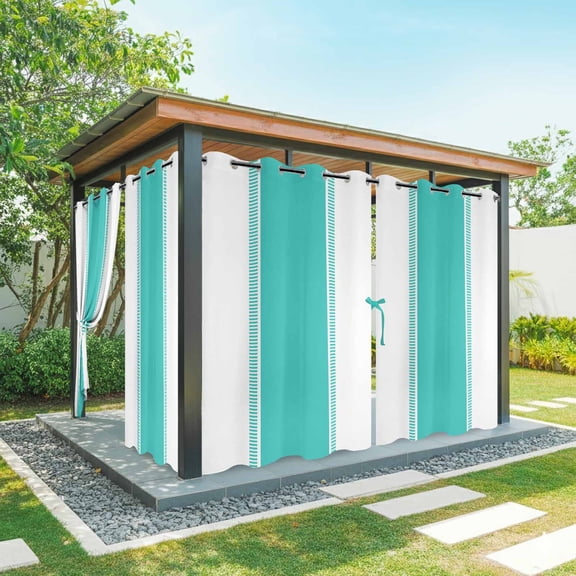 Teal Outdoor Curtains for Patio Waterproof, Stripes Solid Color Grommet Curtains for Porch Outside Privacy Drape for Gazebo Garden Pergola, 2 Panels, 54x108in