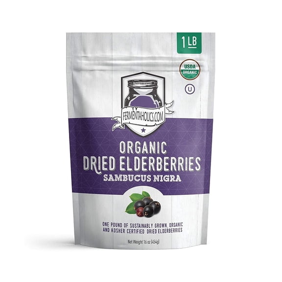 Fermentaholics USDA Organic Dried Elderberries, 1 lb All Natural non-GMO