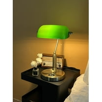 Bankers Lamp with2 USB and Wireless Charging Port，Pull Chain Switch Green Glass Desk Lamp， E26 Base,Traditional Library Desk Lamps for Home Office,Bedroom,Piano