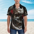 thumbnail image 2 of Pofeuu Realistic Rose Skull Print Hawaiian Shirt for Men Sleeves Casual Button Down Summer Beach Dress Shirts T-Shirts,X-Large, 2 of 7