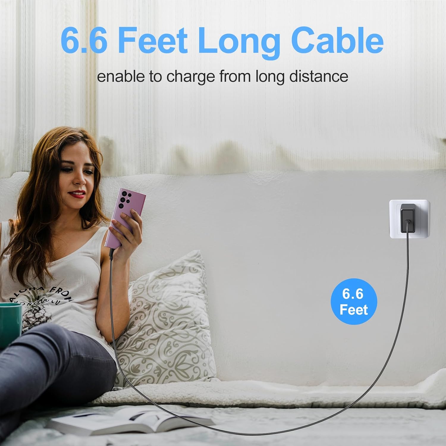 NEOYFC 2 Pack 25W USB C Super Fast Charger for Samsung Galaxy A16 5G/A15/A14/A13/A55/A54/A53/A52/A51/A71/A43/A42/S25 Ultra/S24+/S23/W25/Z Flod6, PD Port Wall Charging Block + 2 * 6.6ft Type C