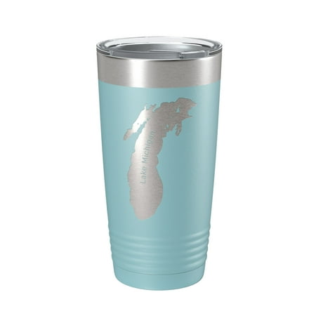 

Lake Michigan Map Tumbler Travel Mug Insulated Laser Engraved Coffee Cup Illinois Wisconsin Indiana Michigan 20 oz Light Blue