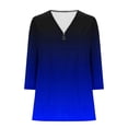 thumbnail image 5 of Penkiiy Chemises Demi-Fermeture Éclair pour Femmes Dégradé Imprimé Col en V Tunique Manches 3/4 Roulable Décontracté Tendance TG Bleu, 5 of 5