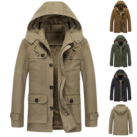 Miluxas Men's Spring Military Full-Zip Removable Hooded Cotton Mid-Long Parka Jacket Coat Khaki