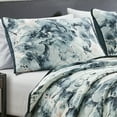 thumbnail image 2 of Reversible Bedspread Set – Watercolor Abstract Quilt with Shams - Lightweight Microfiber Bedding in Blue Gray (Rey, King), 2 of 6
