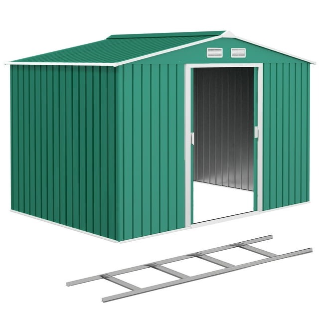 Outsunny 9.1'x 6.4' x 6.3' Garden Storage Shed w/ Steel Foundation Kit