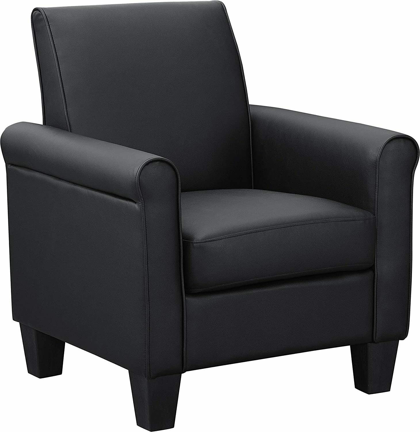 Modern PU Leather Arm Accent Sofa Seat Club Chair Living Room Home Furniture Black