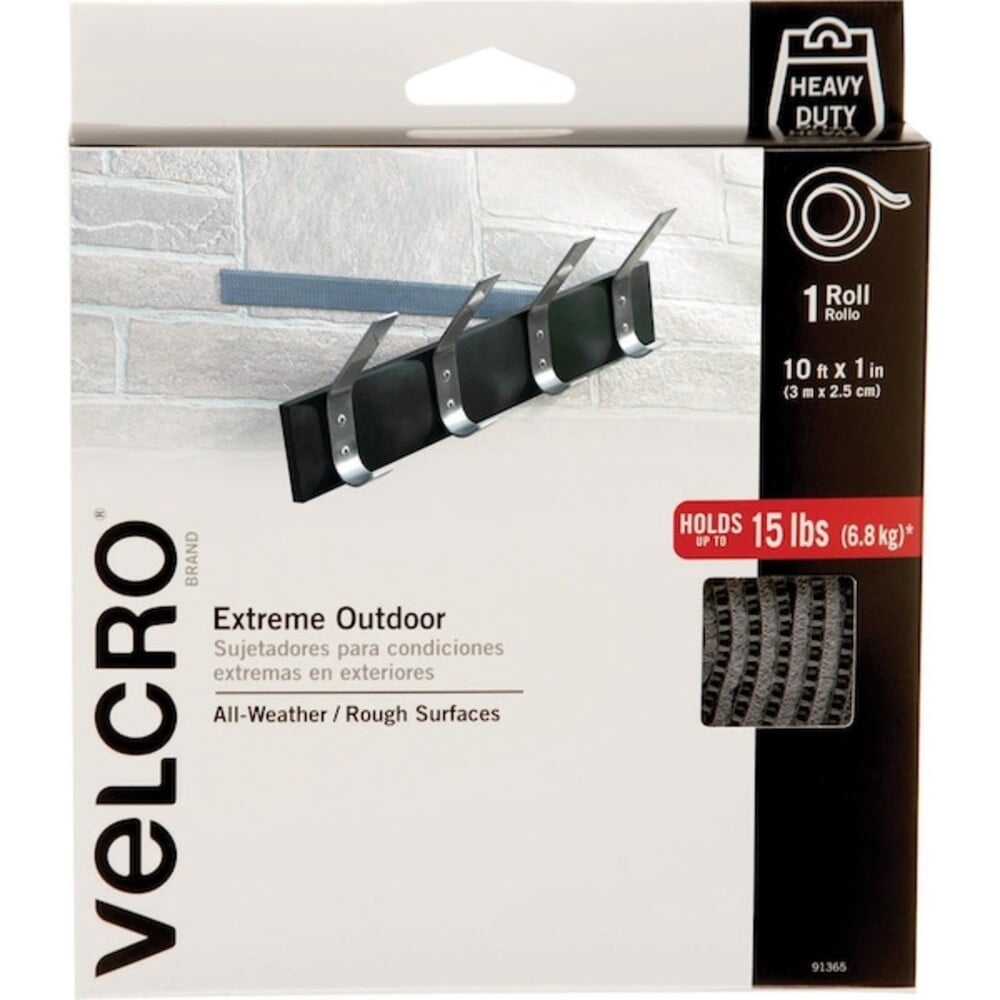Reclosable Fastener Shapes, Rubber Adhesive, 10 ft, 1 in W, Gray 91365