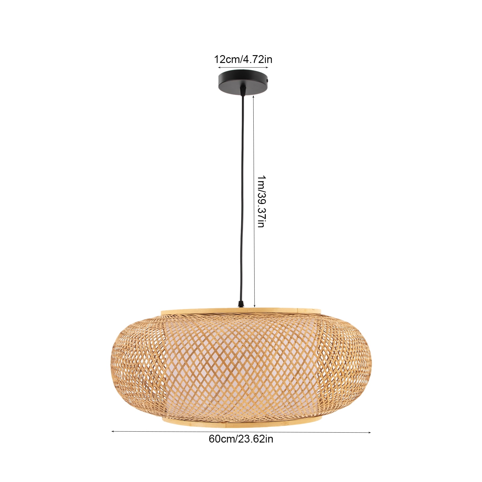 Natural Rattan Pendant Light, 23.5 inch φ Height Adjustable Hand-Woven Wickerwork Chandelier 1-Light Hanging Ceiling Light Fixture Beige