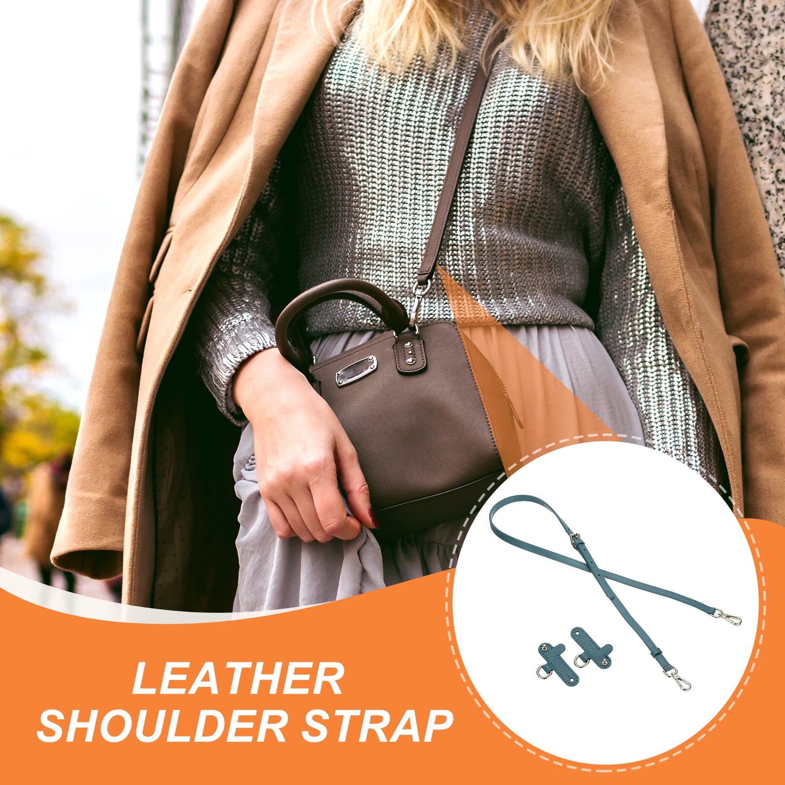 Leather Shoulder Strap, Adjustable Purse Straps Replacement Kit with Clasp for Handbag, Blue
