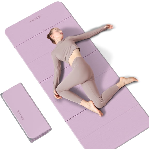 Frach Foldable Yoga Mat Extra Thick 0.5",Non-Toxic Odorless Joint Support for Beginner,Gymnastics Mat for Indoor and Outdoor(Purple Gray)