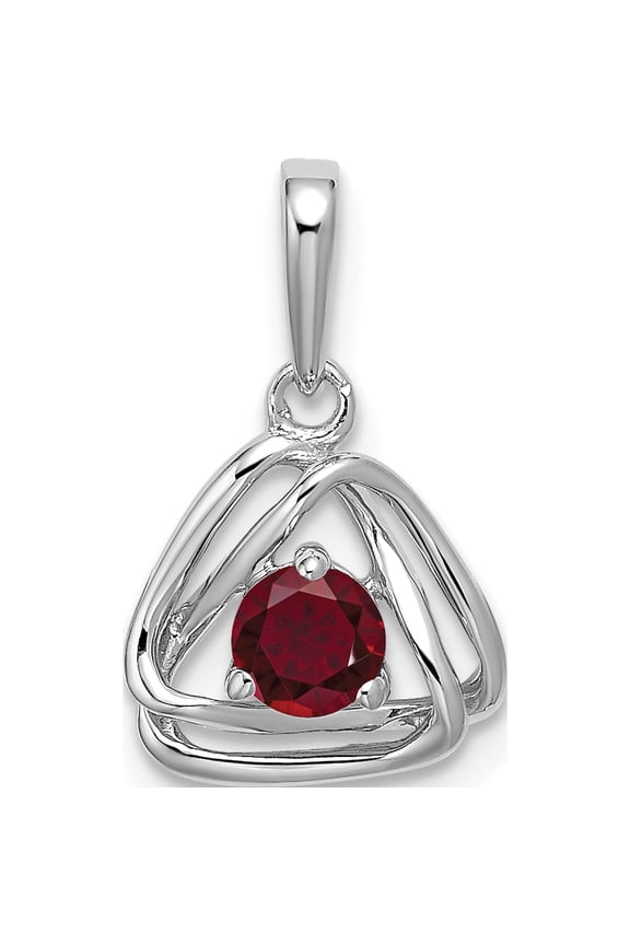 14K White Gold Created Ruby Triangle Pendant (Width 9.75) (Length 17.55) - Jbsp