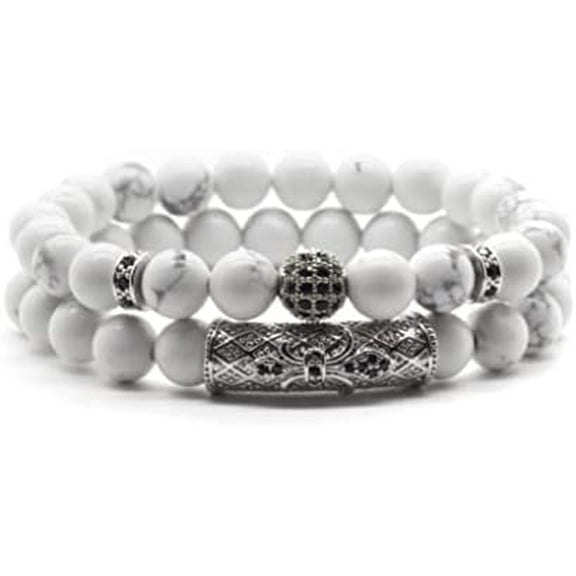 2Pcs Healing Crystal Beaded Bracelet for Men Women Handmade 8MM Beads Stretch Bracelet Protection Bracelets Bring Good Luck Prosperity and Happiness Gifts for Men Women