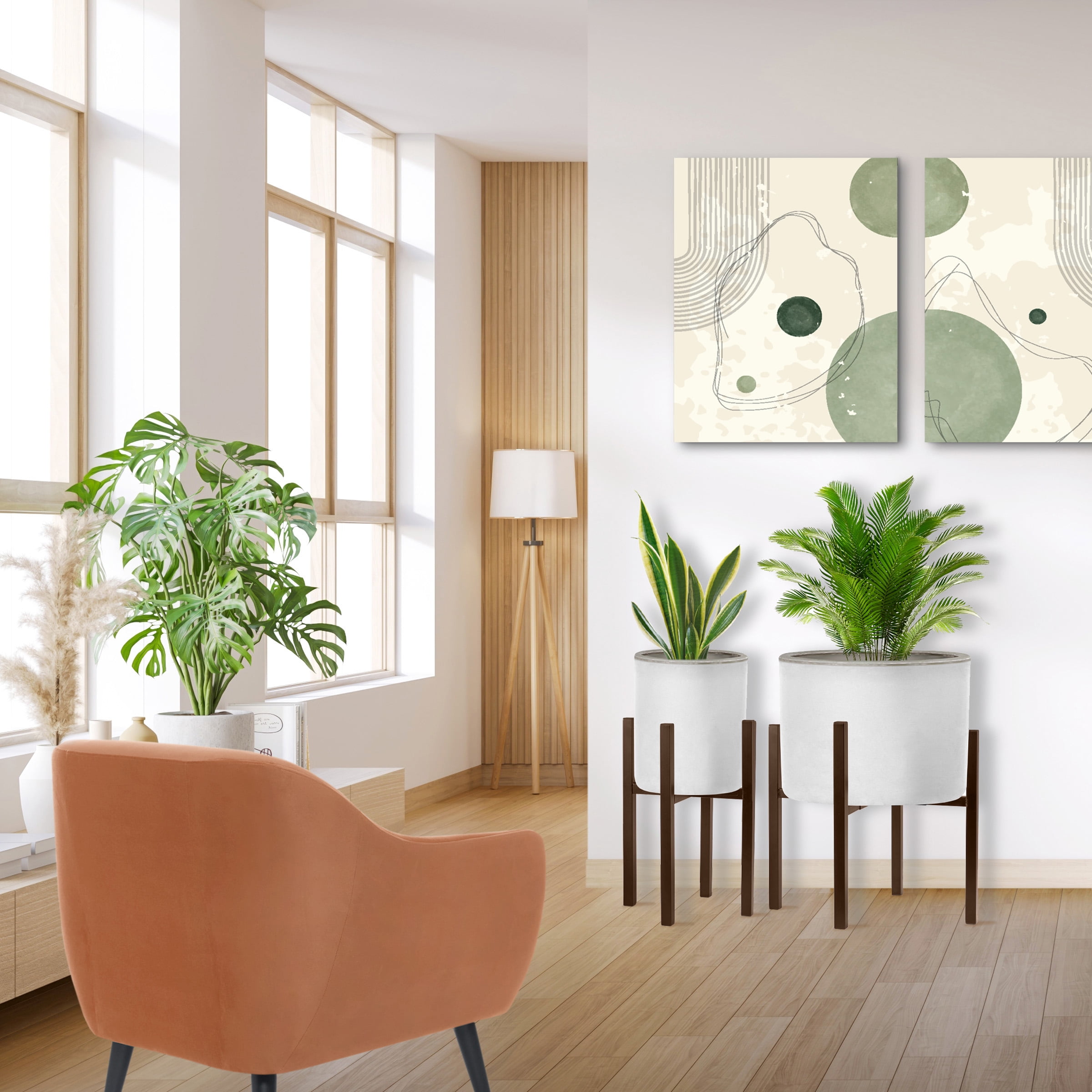 Sorbus Adjustable Mid-Century Plant Stand – Modern Indoor Flower Pot Holder for Home Décor – Brown (2-Pack, Plant & Pot Not Included)