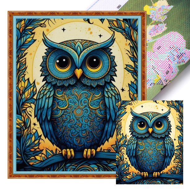 Kit Punto Cruz Búho Impreso Hilo Algodón Ecológico Bordado Arte 40x50cm 11CT
